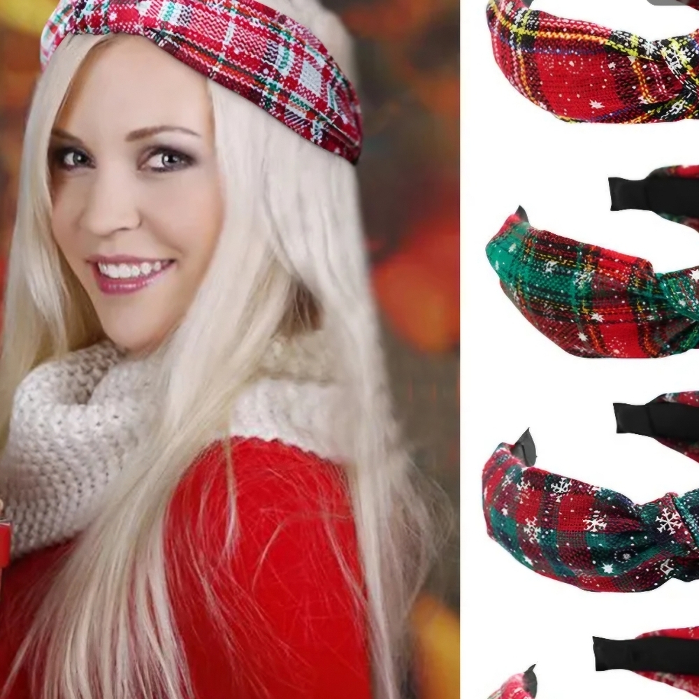 Headband Knotted Hair Accessories Plaid Red White - Picture 6 of 11